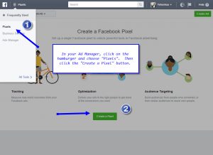 Create a Facebook Pixel by clicking the button