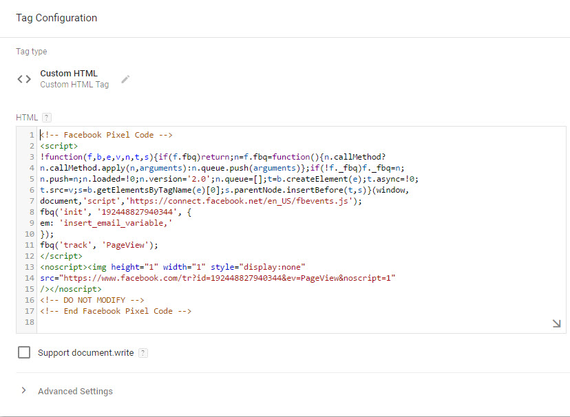 facebook pixel with google tag manager